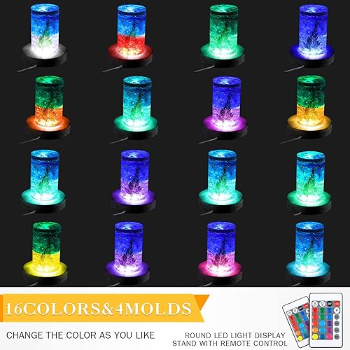 Miniatura 3 de 4 piezas de madera LED base de pantalla de cristal, soporte redondo 16 modos de iluminación, base de luz LED, soporte de esfera iluminado de madera,