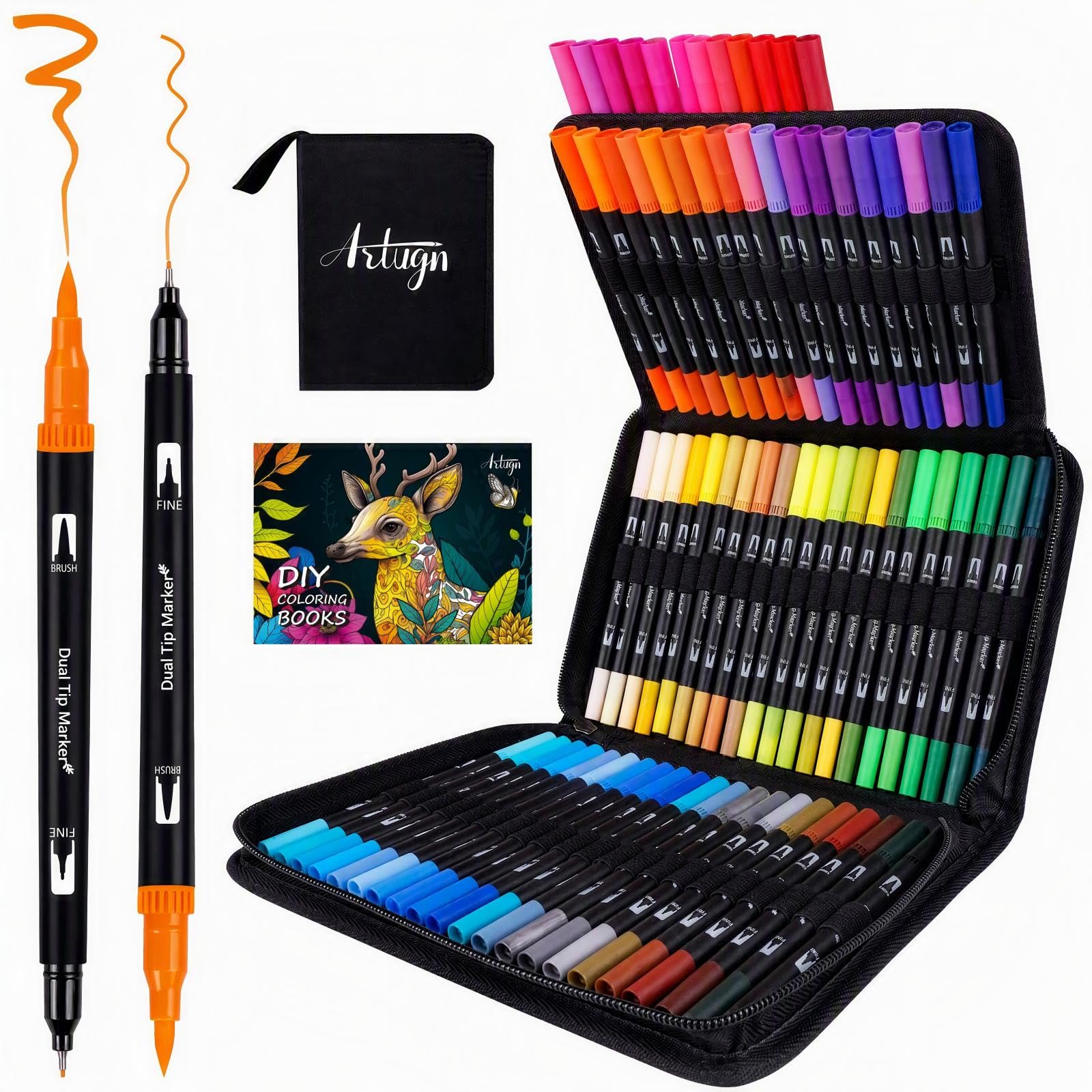 72 Colors Dual Watercolor Markers Pens for Adult Coloring Books with Bag | Art Marker Set…