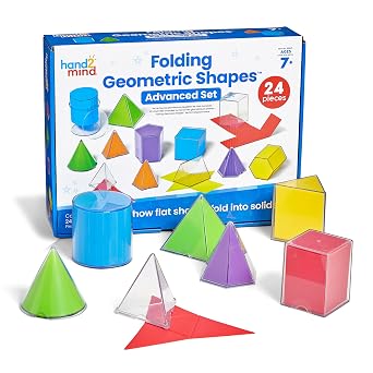 hand2mind Folding Geometric Shapes Advanced Set, 3D Geometric Shapes for Classroom, Geometry Manipulatives, Math Supplies, Montessori Math Materials, Teacher Must Haves, Home School Supplies
