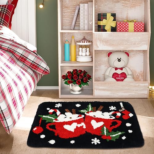 Miniatura 4 de Tapetes navideños de baño, tapetes negros para cocina, lindos tapetes para puerta de interiores y exteriores, decoración de Navidad, 32 x 20