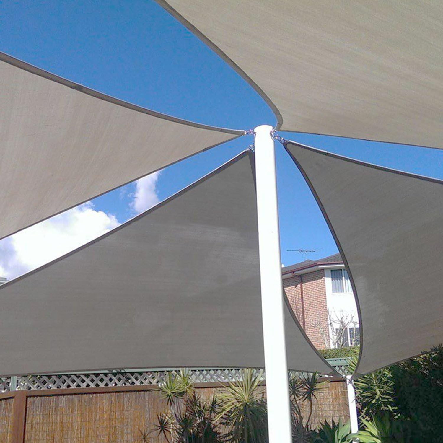 E&K Sunrise 1 Piece 16' x 16' x 16' Waterproof Sun Shade Sail Outdoor Triangle Canopy Shade Cover UV Block for Pergola Patio Backyard Garden Deck (Light Gray)