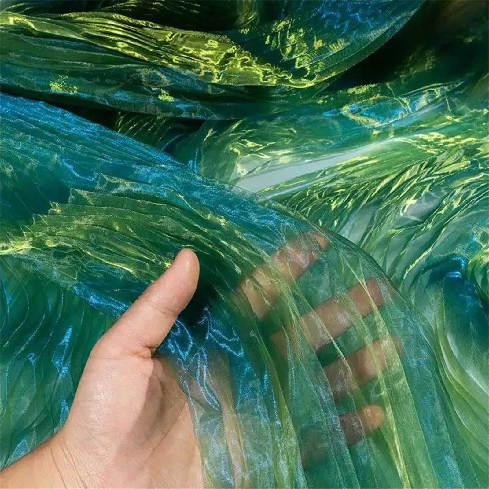 Cinta iridiscente con volantes, Tricot de brocado Dobby gasa perlada plisada, prensado en agua, multicolor, 50x150cm(14)