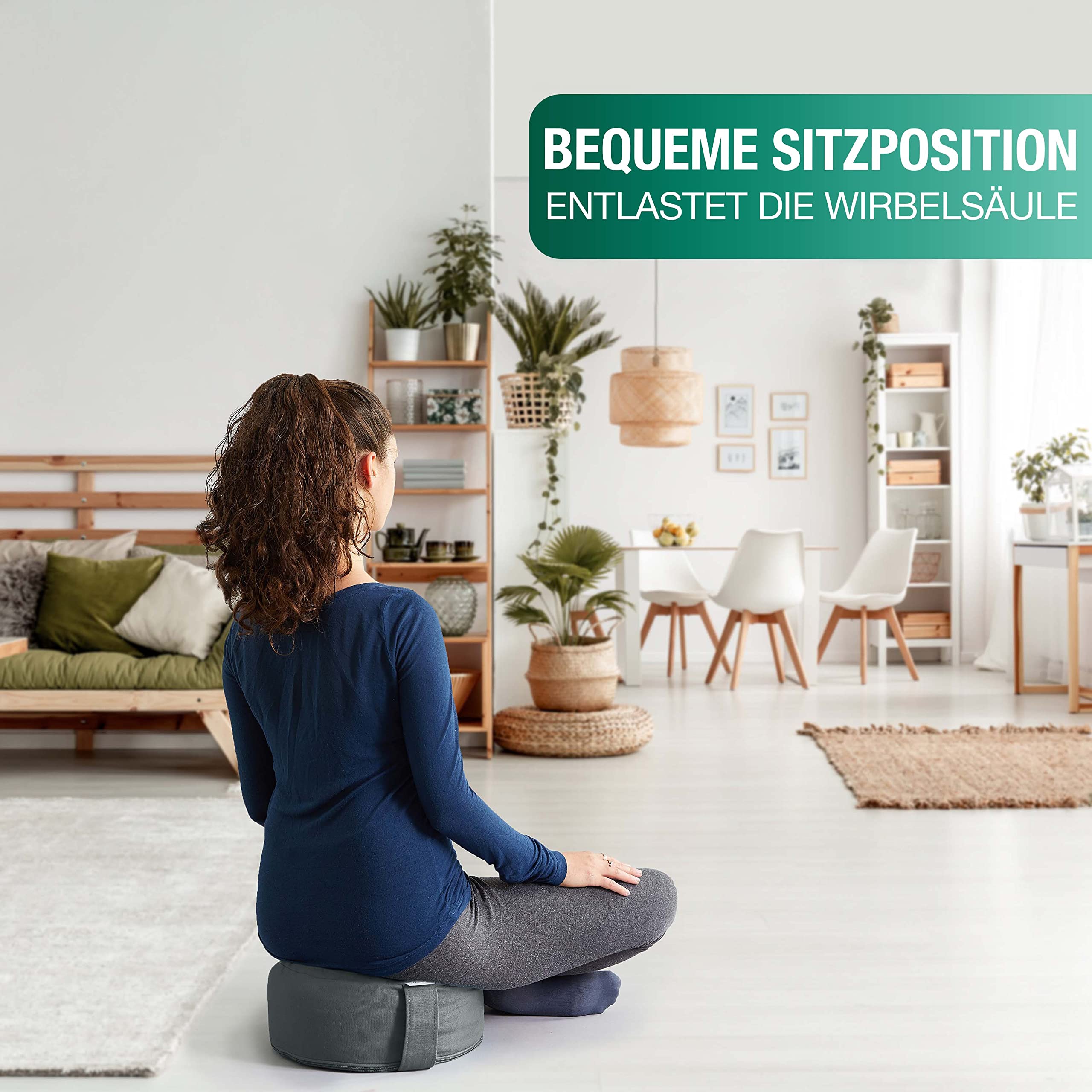 NAJATO Sports Meditationskissen – Yogakissen inkl. E-Book (PDF Datei) – Rundes Yoga Kissen mit Buchweizenschalen-Füllung – 30 cm Durchmesser, 14 cm hoch – Waschbarer Bezug aus Baumwolle (Anthrazit)