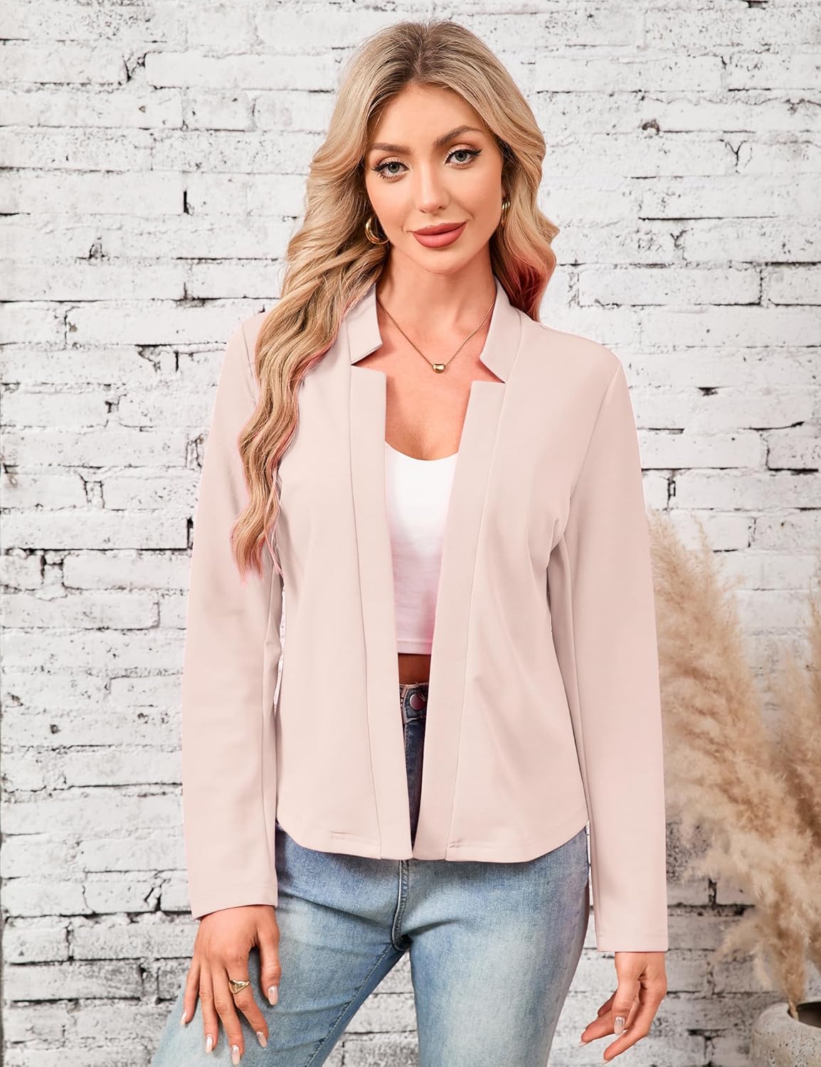 Yesfashion Womens Blazers Long Sleeve Open Front Slim-Fit Lightweight Business Casual Suit Jacket - Image 2