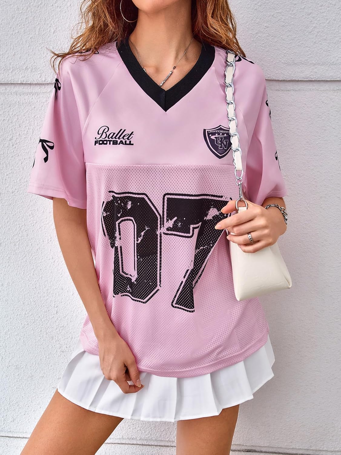 Floerns Women's Cute Bowknot Print Football Jersey Shirts Practice Tee Shirts - Image 3