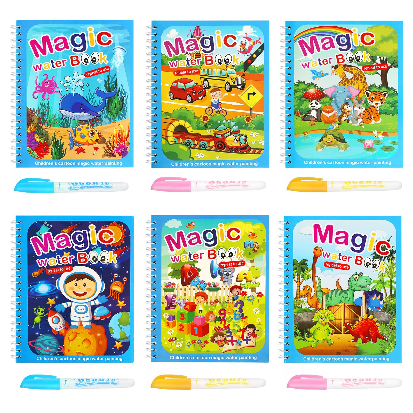 Water Colouring Books, Pack of 6, Magic Colouring Book with Water Pen, Reusable Magic Colouring Books, Water Colouring Book, Magic Water Colouring Book for Children, A5-image-43