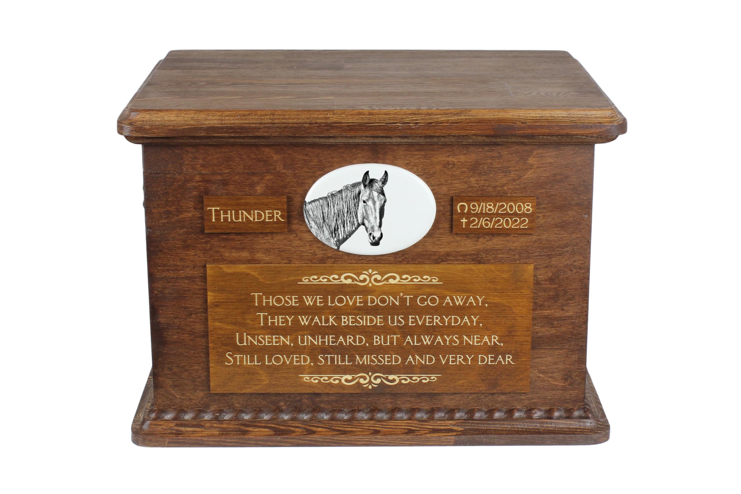 Urne pour cendres de cheval mémorial fait à la main avec plaque céramique 15.7x11.8