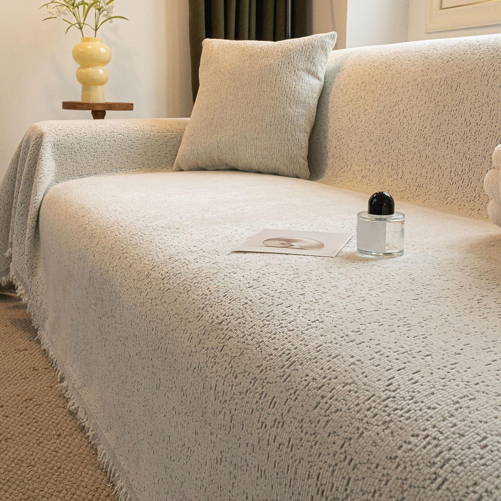 Couvercle de canapé lavable à la machine grand plaid couverture de jet de canapé chenille white