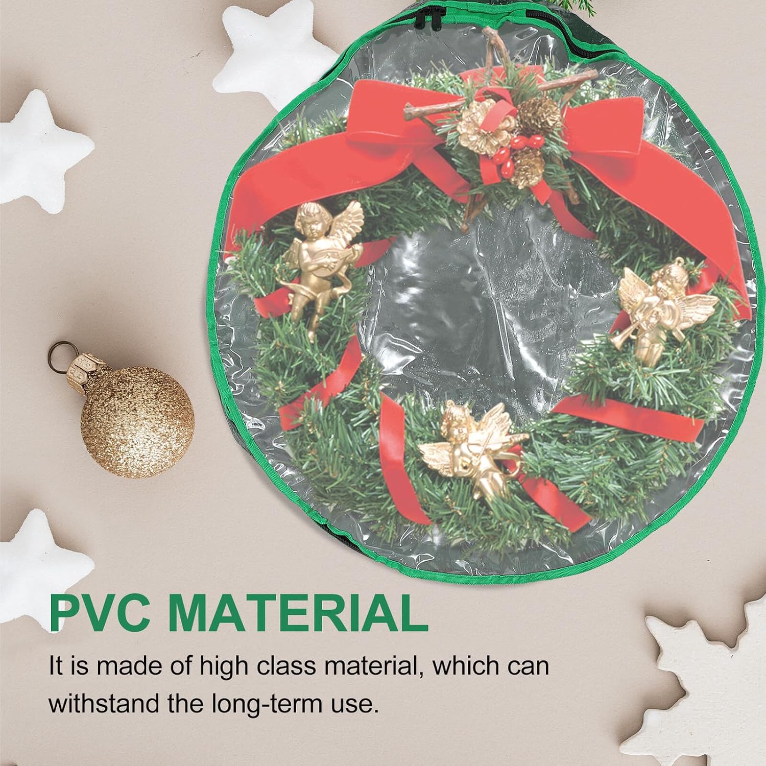 Ipetboom Christmas Wreath Storage Bag with Window 30cm Round Garland Organizer Foldable Wreath Container for Holiday Decoration Storage
