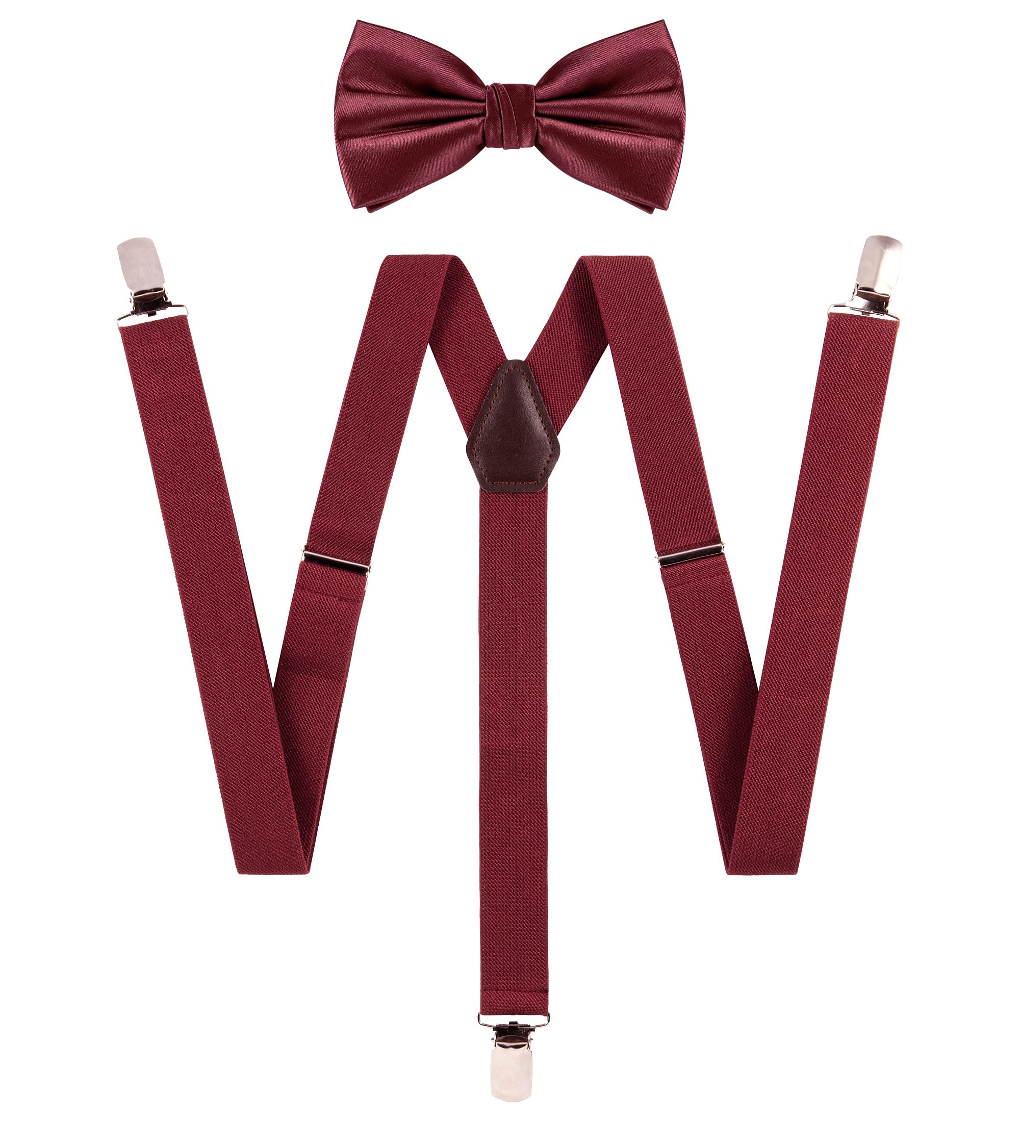 TIE G Solid Color Men's Suspender + Woven Bow Tie Set for Wedding : Vivid Color, Adjustable Brace, Strong Clip, Elastic Band