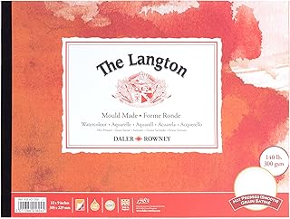 Daler-Rowney The Langton Hot-Pressed 300 gsm 12 x 9 Inch Watercolour Paper Pad, Glued 1 Side, Acid-free, 12 Natural White Sheets, Ideal for Professional Artists