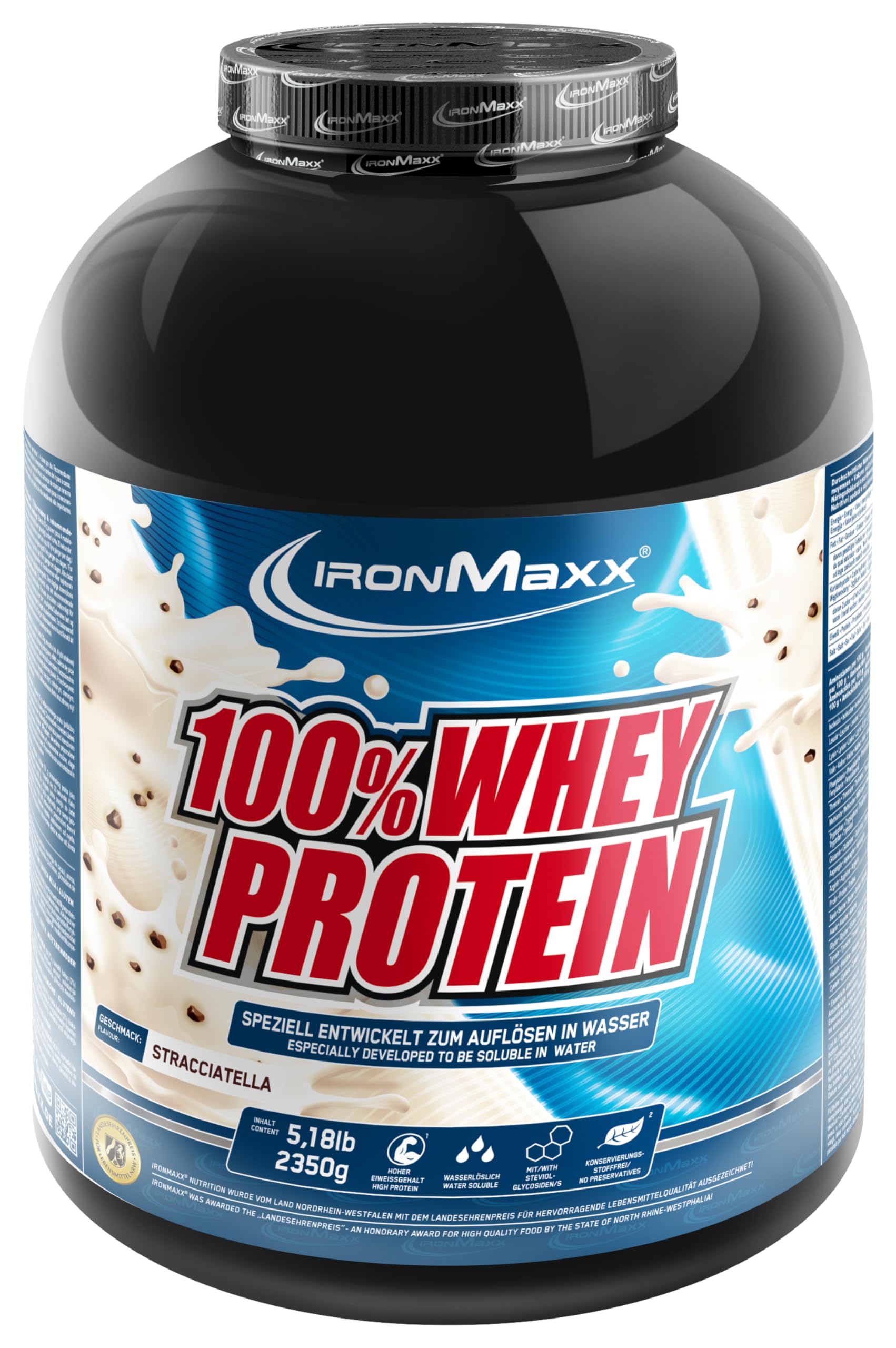 IronMaxx 100% Whey Protein 2,35 kg Stracciatella | Białko Serwatkowe | Niska Zawartość Cukru, Dobra Rozpuszczalność