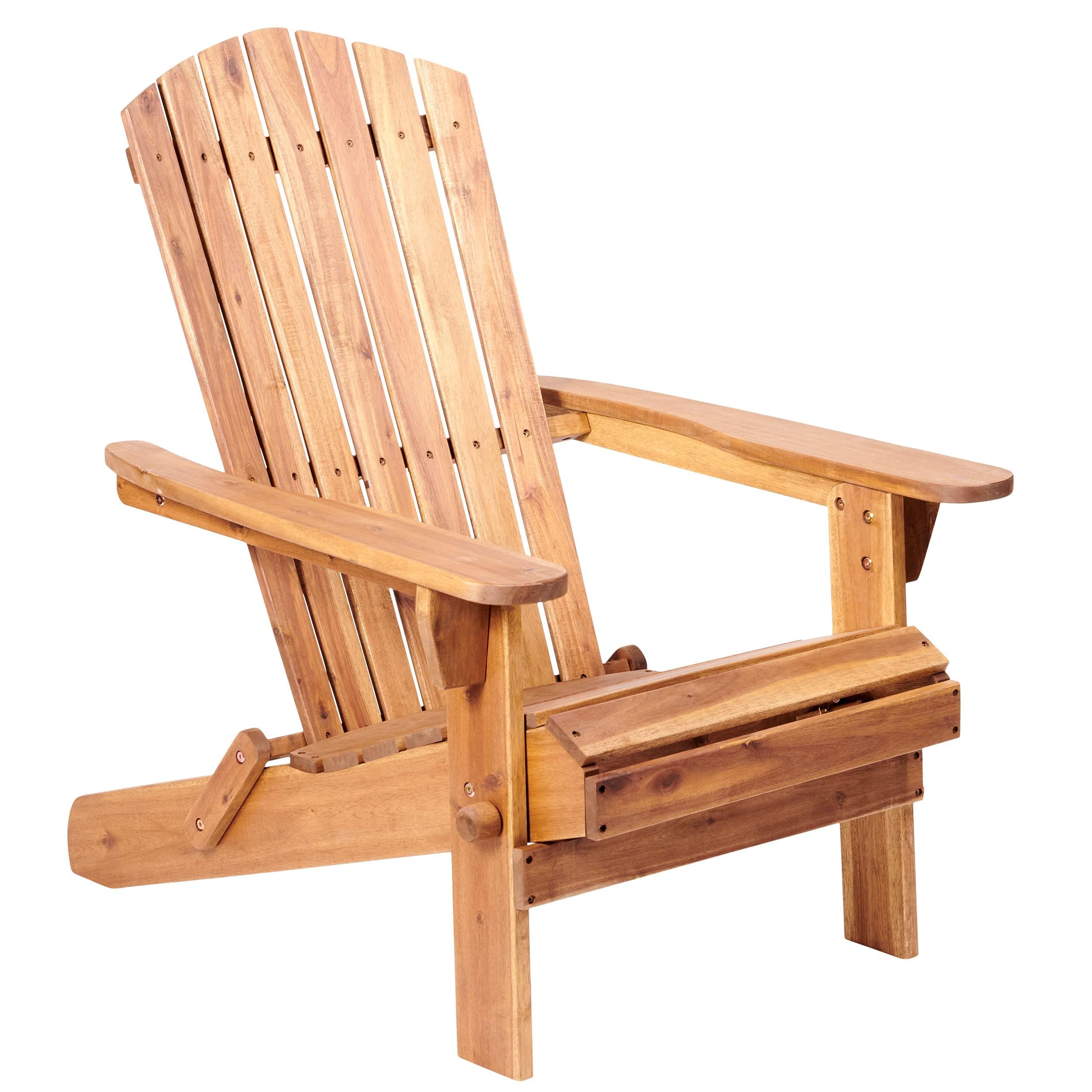 Ptsuker Adirondack Chair, Heavy-Duty Outdoor Garden Furniture - Weather-Resistant Patio Lounge Chair with Ergonomic Design, Easy Assembly, Natural Wood Finish (Adult Size)