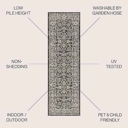Miniatura 2 de JONATHAN Y Vine & Border - Alfombra de pasillo para interiores y exteriores, 2 x 8 pies, color negrogris, tejido texturizado Palazzo para patio
