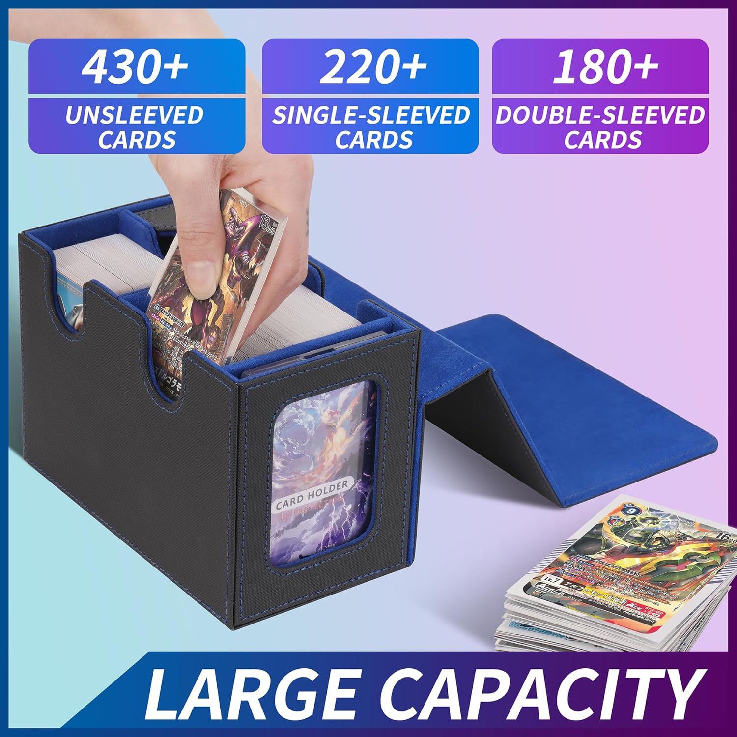 Trading Card Deck Case for MTG Commander Display Fits 400+ Card Storage 3 IN 1 Card Deck Box for MTG TCG Sports Card 35pt Card Brick 7 Dice & Dice Tray