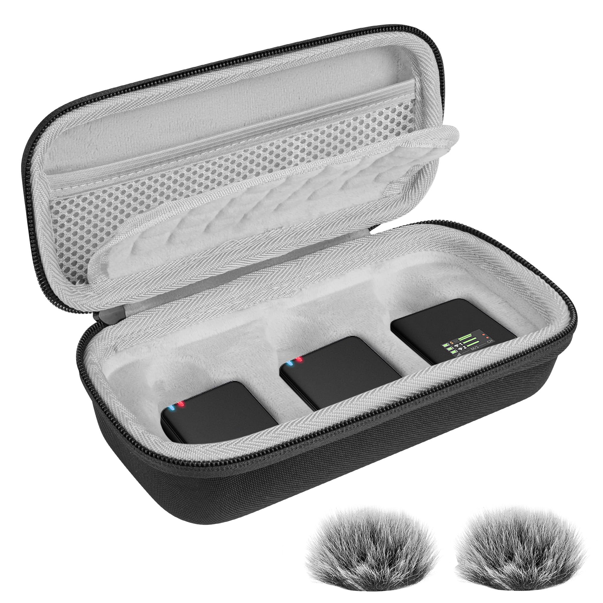 GEEKRIA for Creators Microphone Case Wireless GO Gen 3 with 2 Packs Windscreen Muff, Compatible with Rode Wireless GO 2, PRO