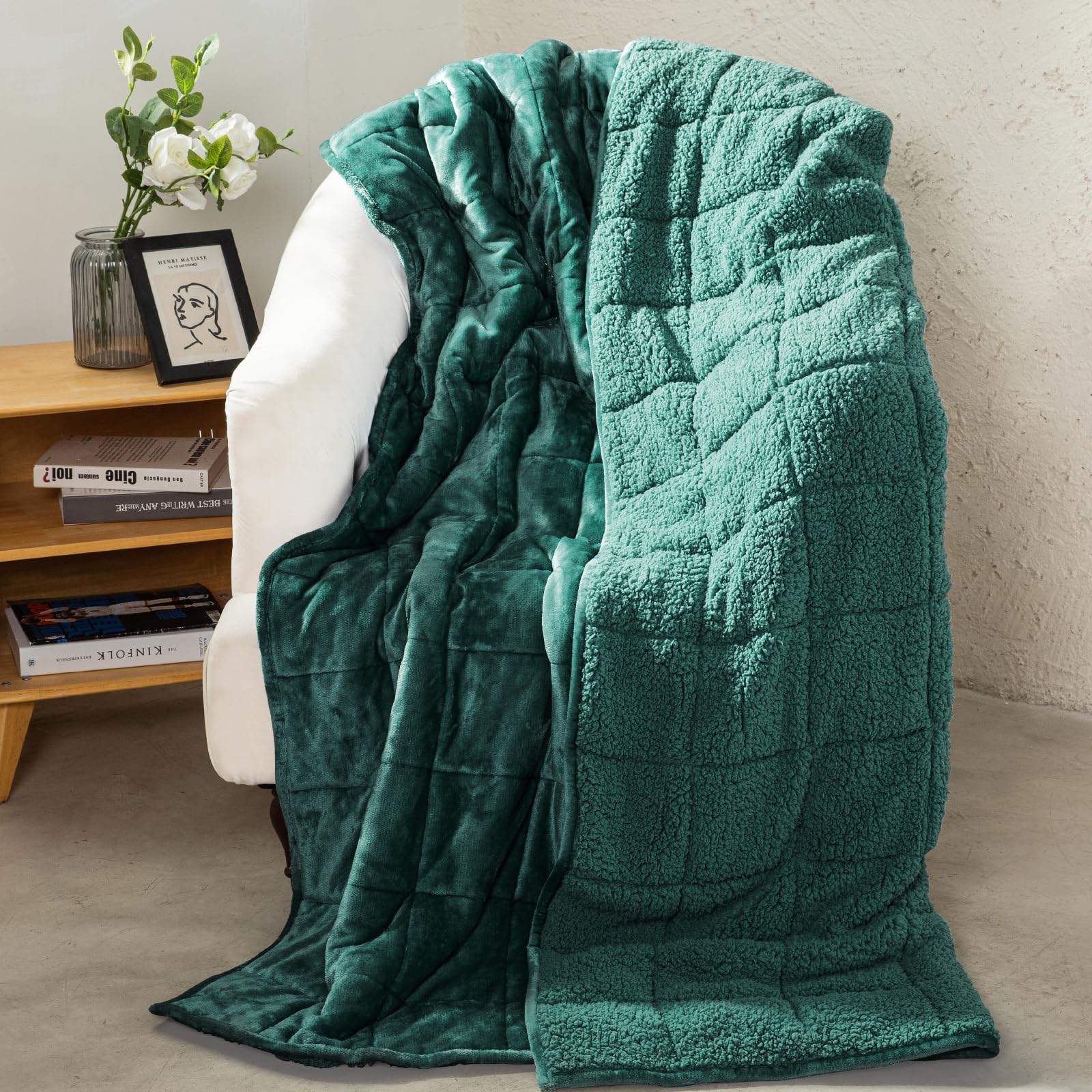 Photo 1 of Aemicion Fleece Sherpa Twin Weighted Blanket 15lbs for Adults, Fluffy Soft Warm 48 x 72in Weighted Blanket, Throw Blanket as Birthday Gifts for Teens Women Man Mom-Green
