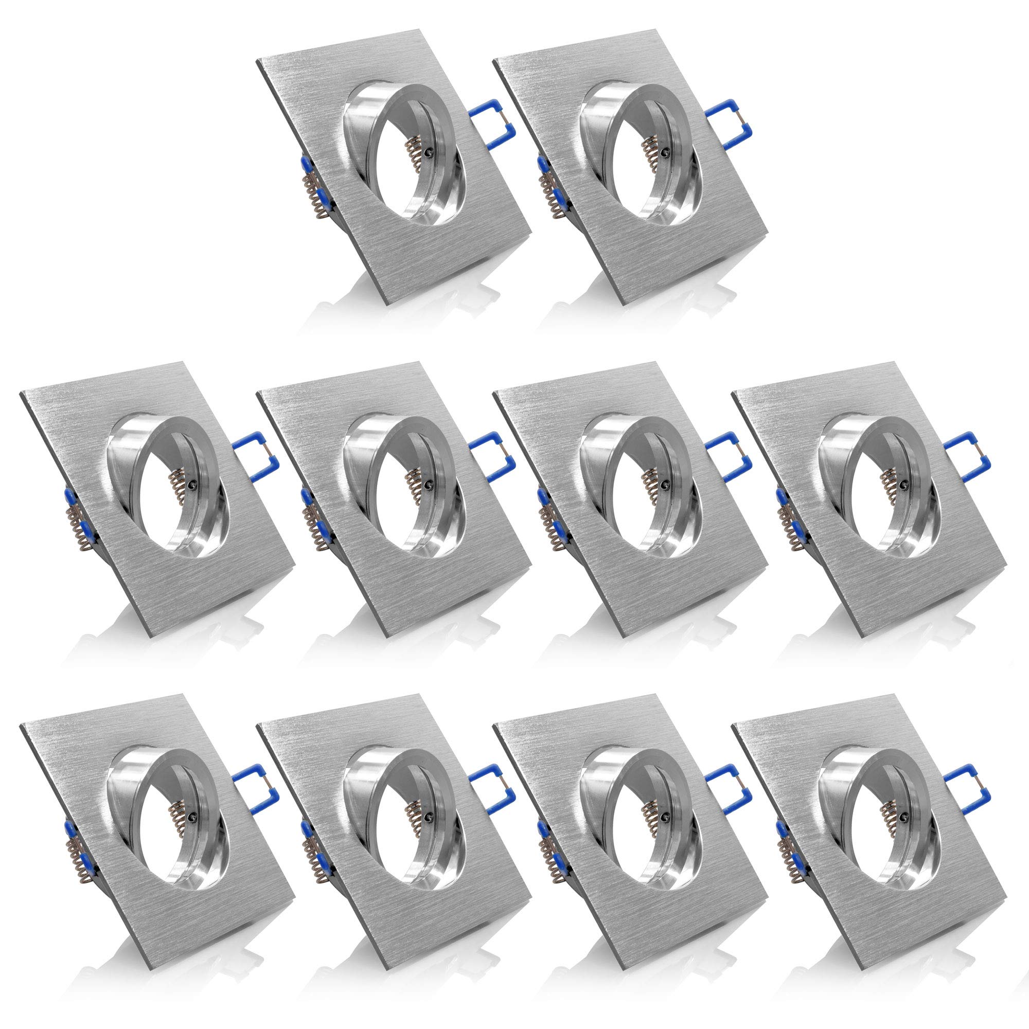 10x Einbaustrahler IP20 GU10 Fassung, Eckig, Alu gebürstet, schwenkbar