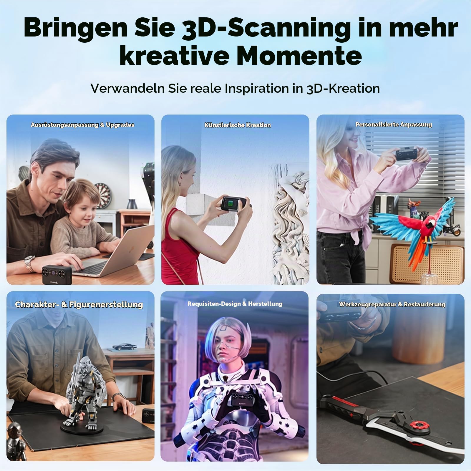 Creality Pika 3D-Scanner, Tragbarer Kabelloser mit 0.03mm Genauigkeit