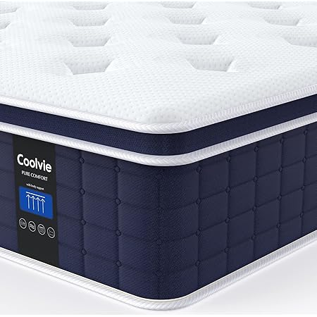 Coolvie 12 Inch Queen Mattress, Hybrid Queen Mattress in a Box, Pocket Springs with Soft Knitted Fabric Cover for a Cool Sleep & Pressure Relief, Medium Firm Feel with Motion Isolation