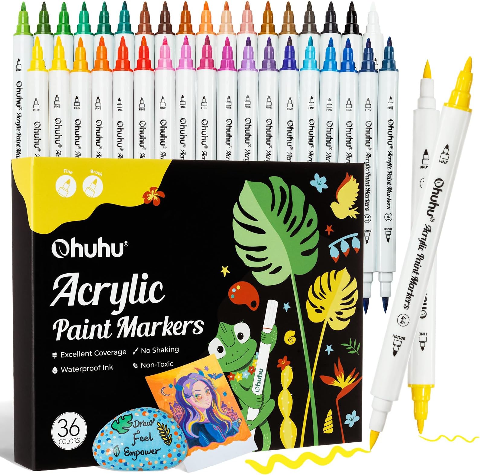 Marqueurs Ohuhu à Base D'Eau - 60 Couleurs Double Pointe Pour Coloriage, Croquis Et Calligraphie