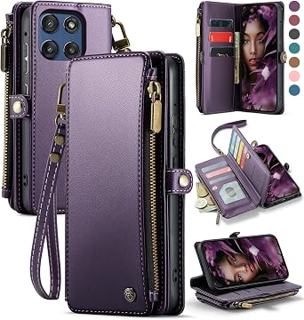 Defencase for Moto G Stylus 5G 2025/2026 Case Wallet Card Holder, Purple | with RFID Blocking Zipper Pocket, PU Leather, Strap, flip Phone Cases for Motorola Moto G Stylus 5G 2026/2025 for Women Men