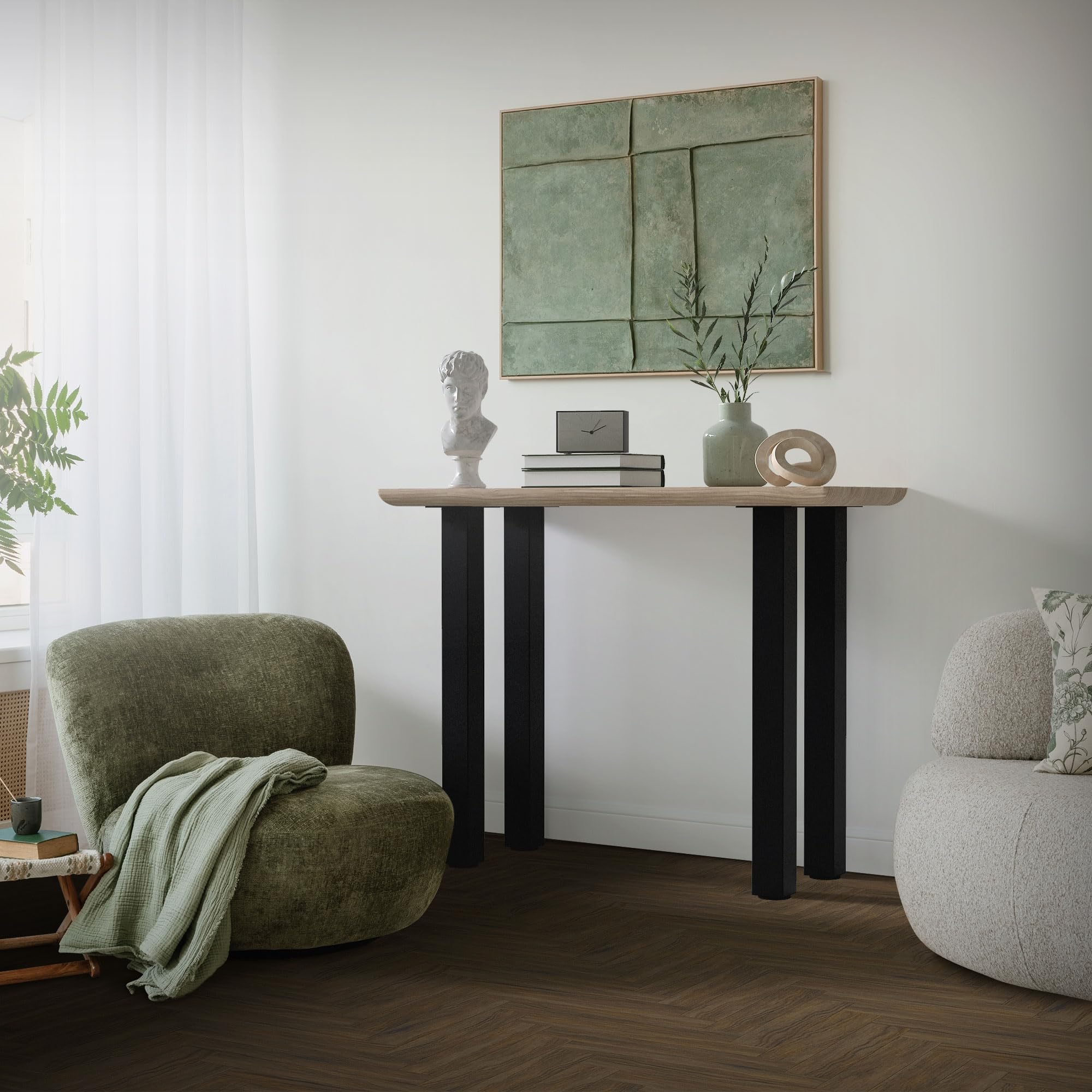 ML-Design Juego de 4 Patas de Mesa 90cm Negro Brillante de Acero con Recubrimiento en Polvo, Perfil 8x8cm, Pies Regulables en Altura 1-4 cm para Muebles, Mesitas de Centro, Bancos o Aparadores