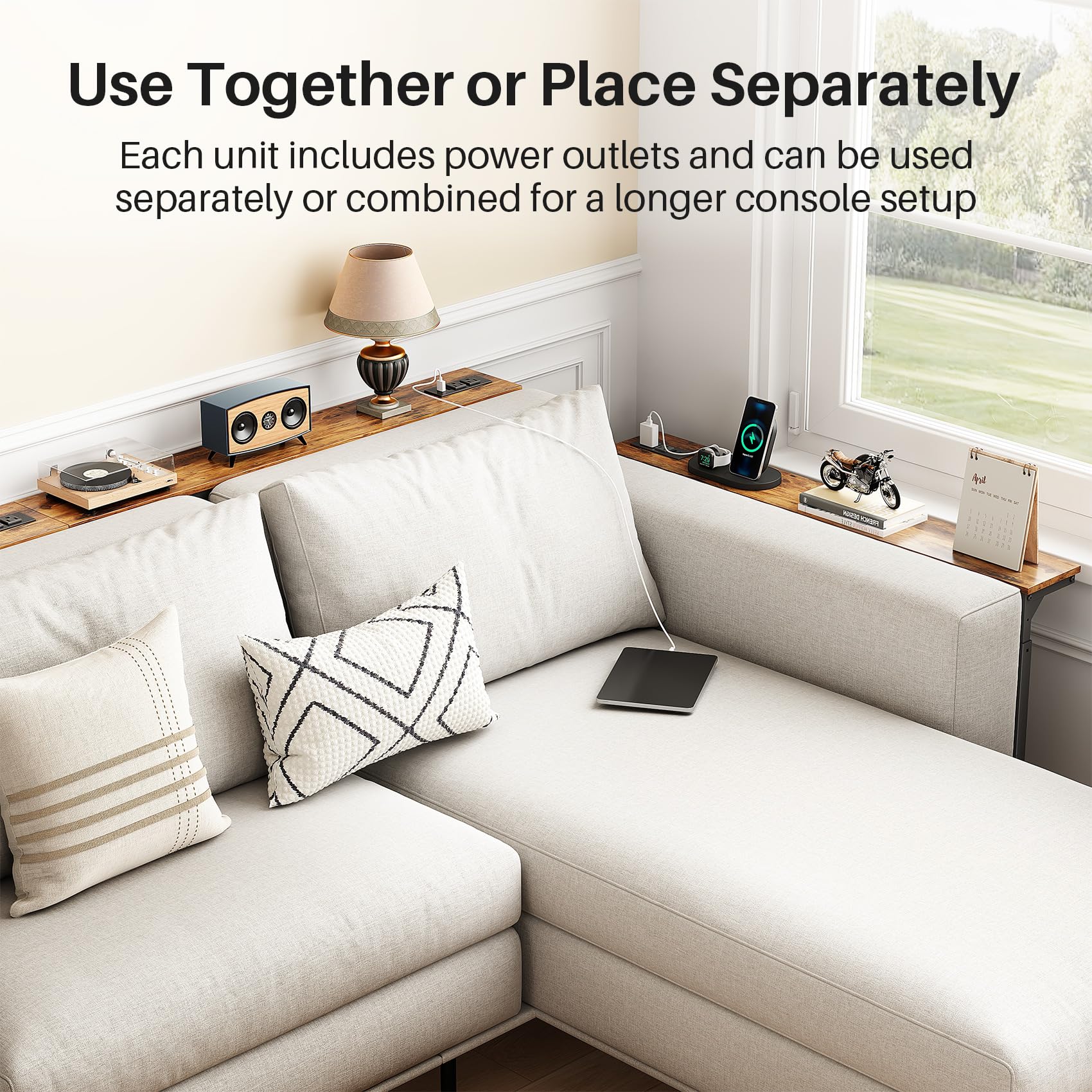 Kitstorack 2-Pack Narrow Console Table with Adjustable Height (25'-33') & 2 Powe — product photo