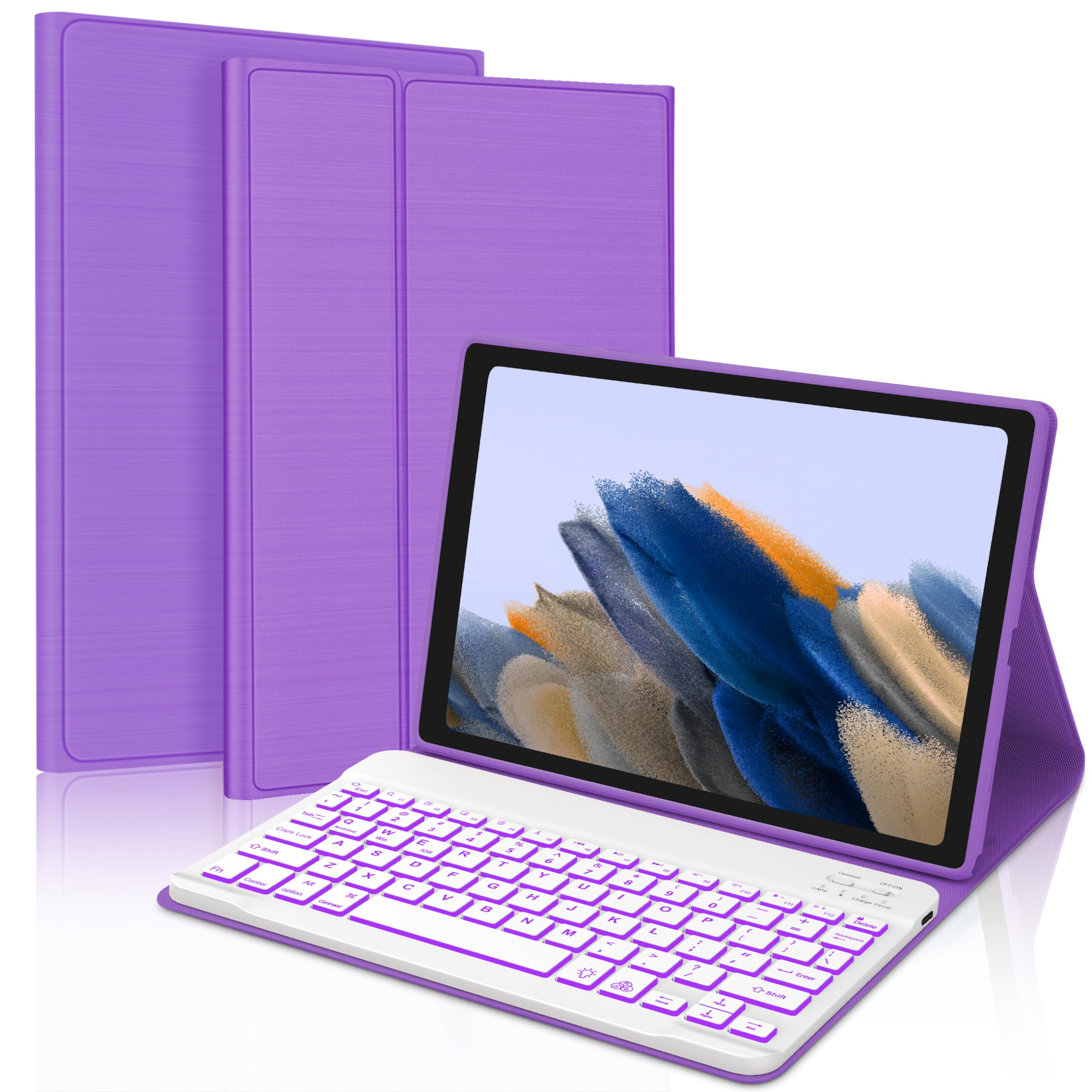 Galaxy Tab A8 Cases with Keyboard 10.5 inch 2022, Magnetic Detachable Wireless Bluetooth Keyboard, Smart 7 Colors RGB Backlit, Slim Lightweight Stand Cover for Tab A8 (Model: SM-X200/X205/X207) Purple