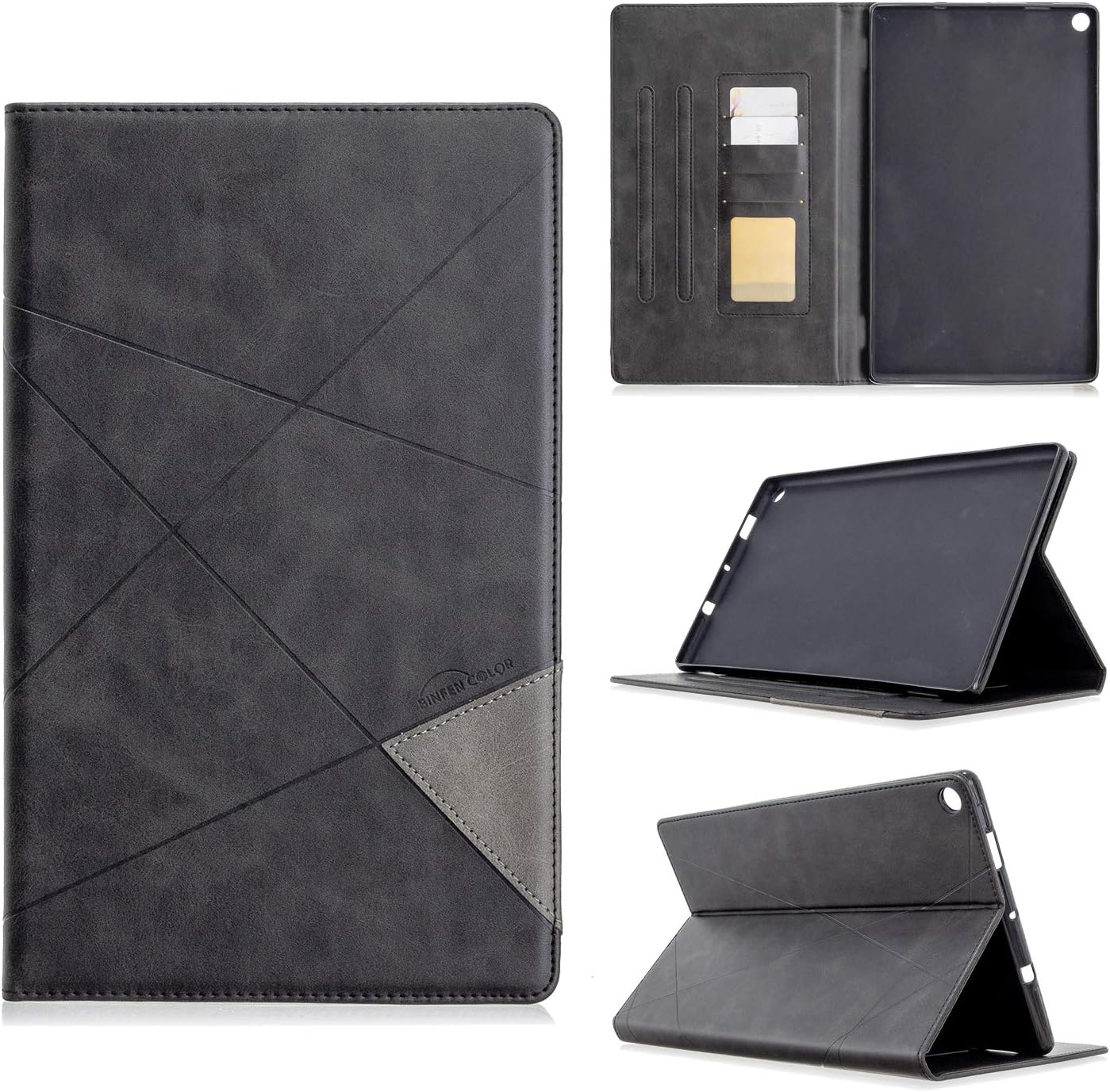 Leather 8 Inch Tablet Case Compatible with Amazon Fire HD 8 (8th/7th/6th Generation, 2018/2017 / 2016 Release),Business Smart Magnetic Flip Fold Stand Cover with Card Slot,Auto Wake/Sleep (Black)