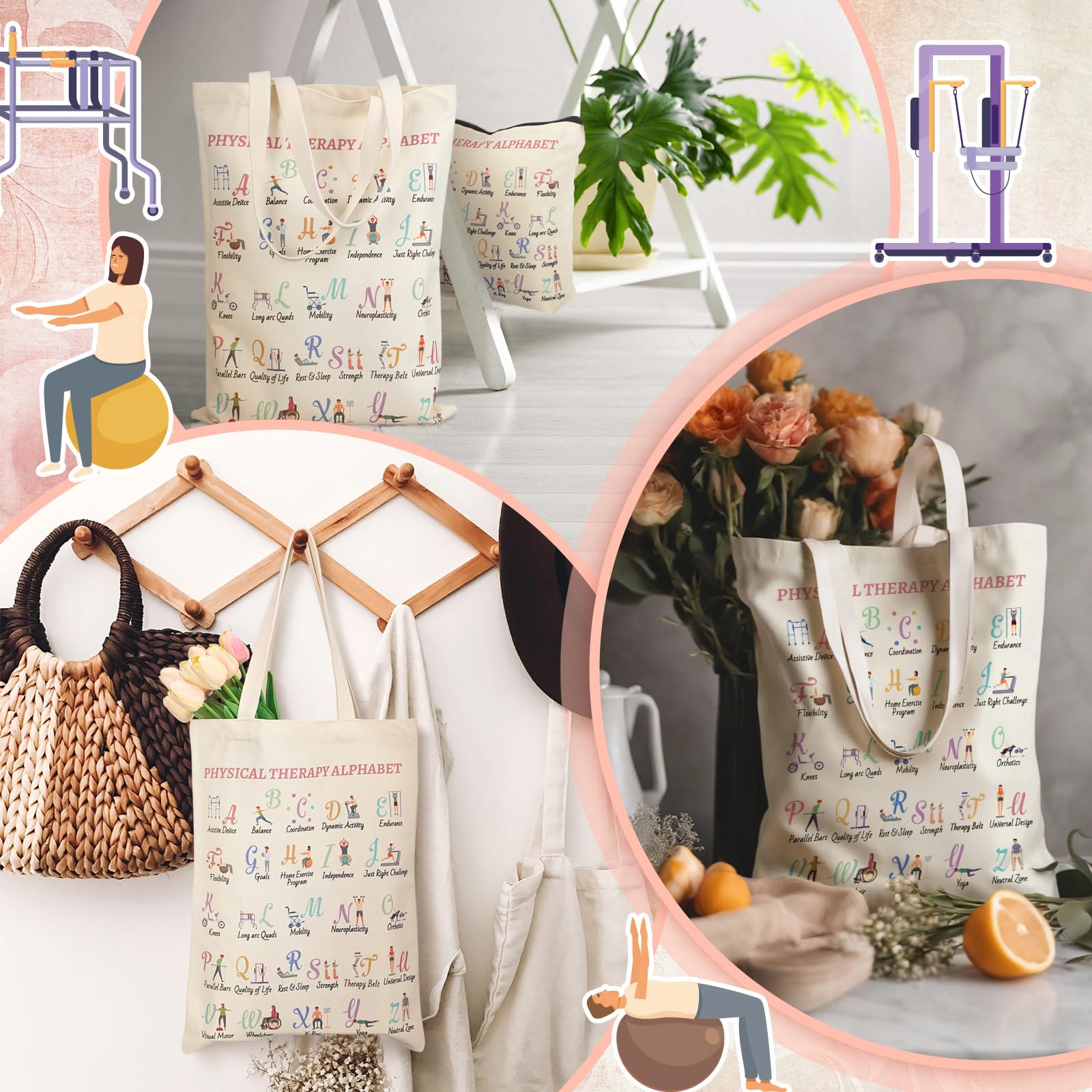 Shinylin 2 Pcs End of Year Physical Therapy Gifts Physical Therapist Tote Bag with Makeup Bag Occupational Therapy Appreciation Gifts Thank You Retirement Presents for Women Pt Pta Ot