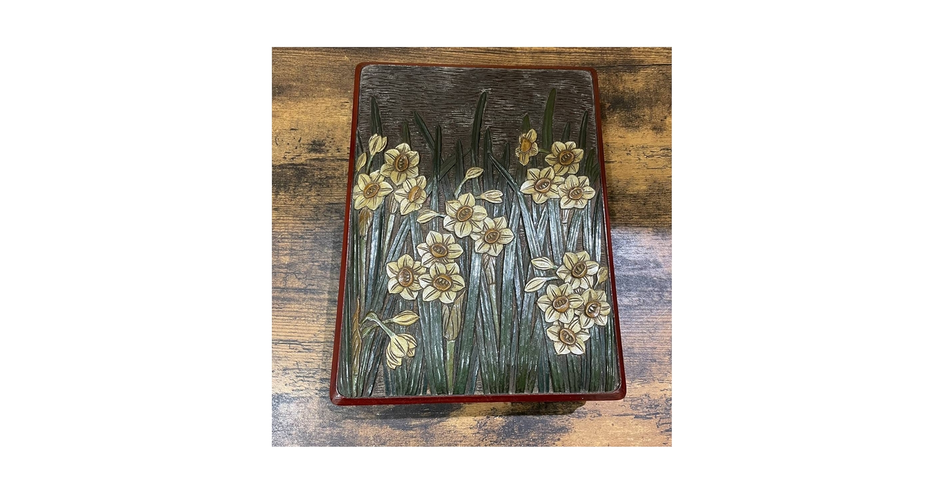 Amazon.co.jp: 神原廣周 香川 漆芸 讃岐彫 水仙 道具入れ 木彫