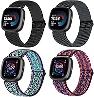 Vista 1 de Paquete de 4 bandas elásticas compatibles con Fitbit Versa 4/3 / Sense 2, correas de bucle deportivo de repuesto ajustables de nylon elástico