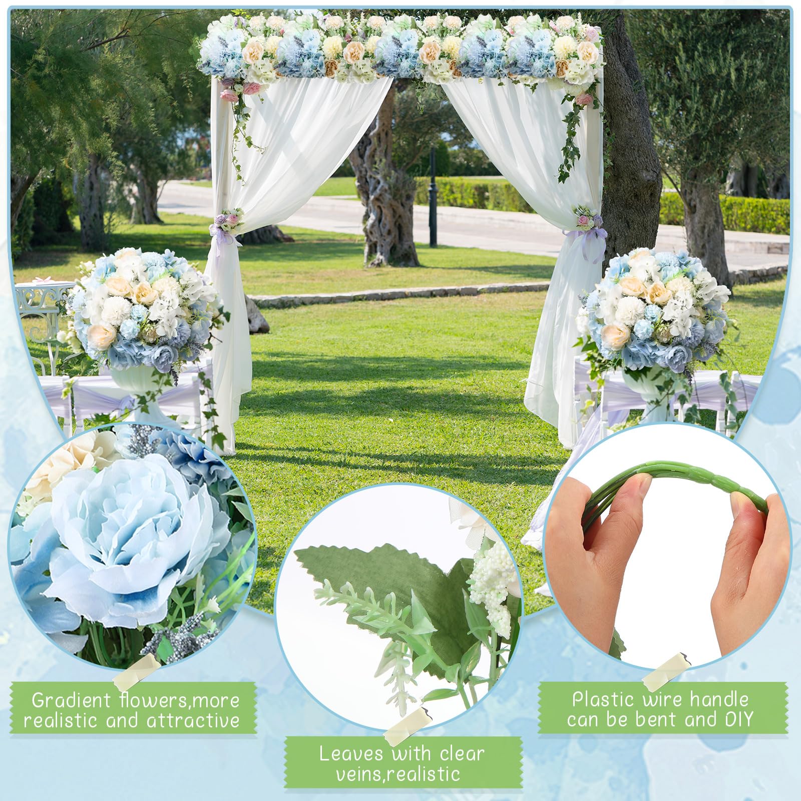 Fiori Artificiali Peonia In Pongee Di Seta - 2 Teste Su Stelo Da 90 Cm - Colore Verde Alzavola (Teal) - Per Decorazioni Matrimonio E Centrotavola - 3