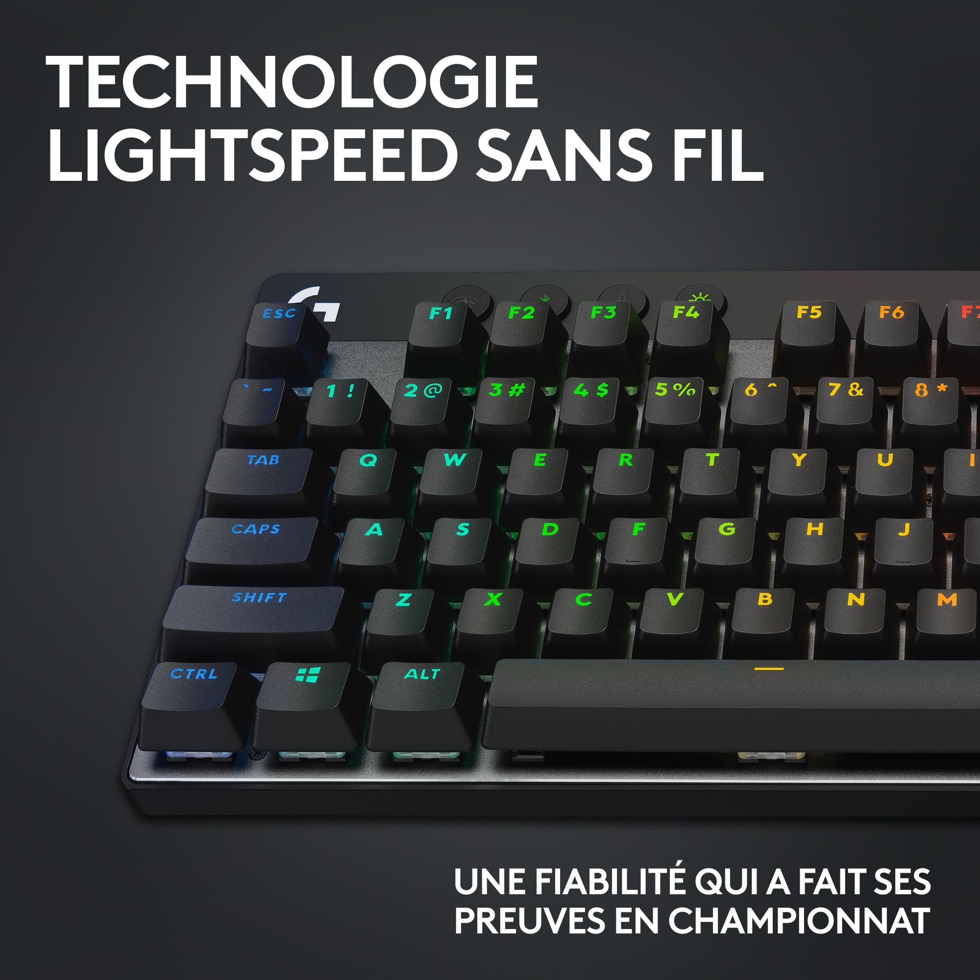 Logitech G PRO X TKL LIGHTSPEED clavier de jeu sans fil, ultra-portable, sans pavé numérique, LIGHTSYNC RVB, touches en PBT, switchs Tactile (GX Brown), AZERTY Français, PC - Noir