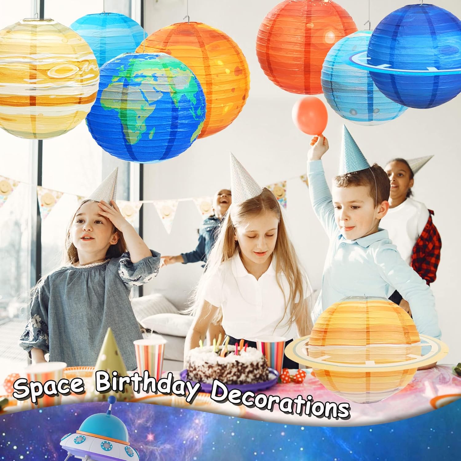 18PCS Space and Galaxy Paper Lanterns Hanging Planets Lantern Out of This World Space Lanterns
