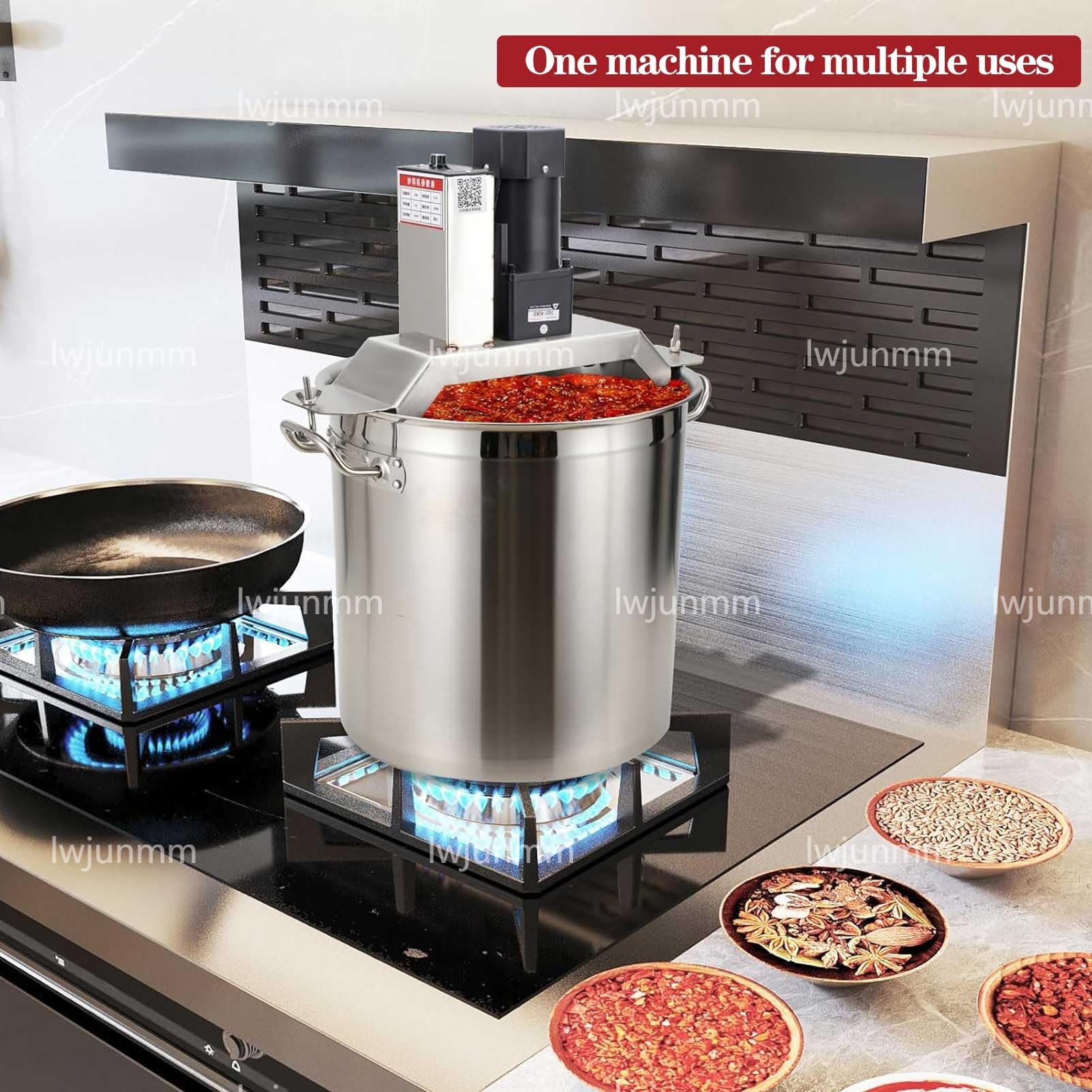Mezclador de alimentos automático comercial con calefacción y velocidad ajustable para preparación de ollas calientes y salsas