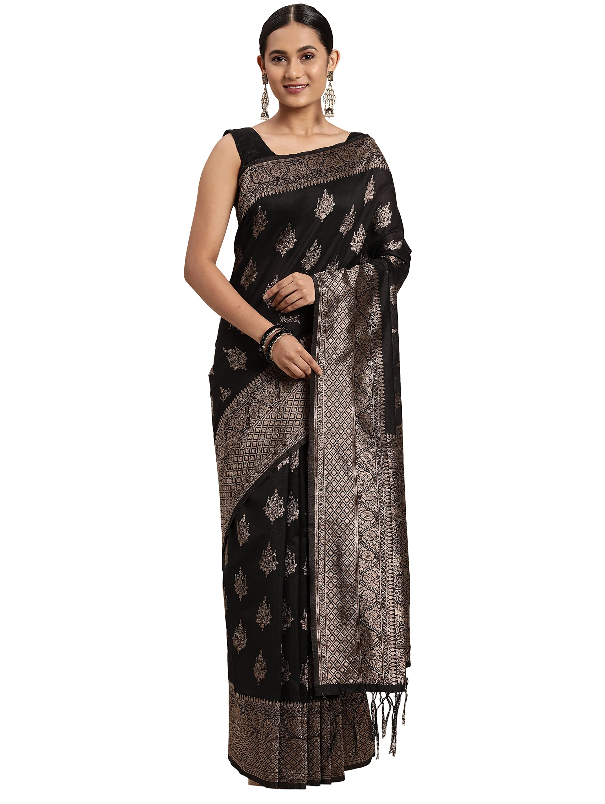PISARAWomen's Chanderi Silk Saree With Unstitched Blouse Piece