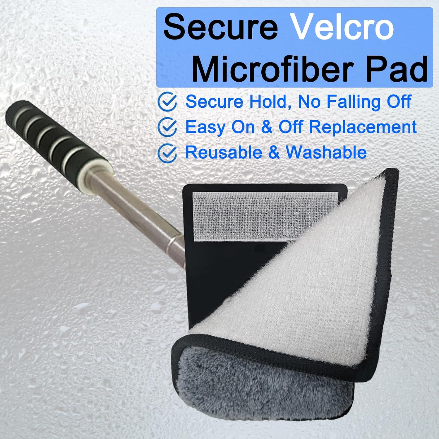 7Pcs Car Windshield Cleaner Tool Kit with Extendable Handle & 4 Upgraded High-Density Reusable Microfiber Pads, Velcro Microfiber Pads for Fast Stick & Peel for Cars, SUVs, Trucks & Home Windows