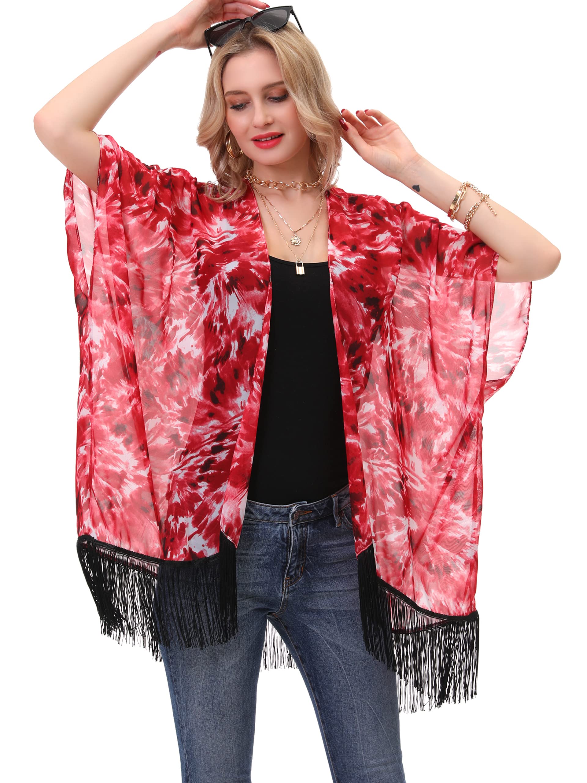 sy soul young Women Floral Kimono Coverup Leopard Chiffon Bikini Beachwear