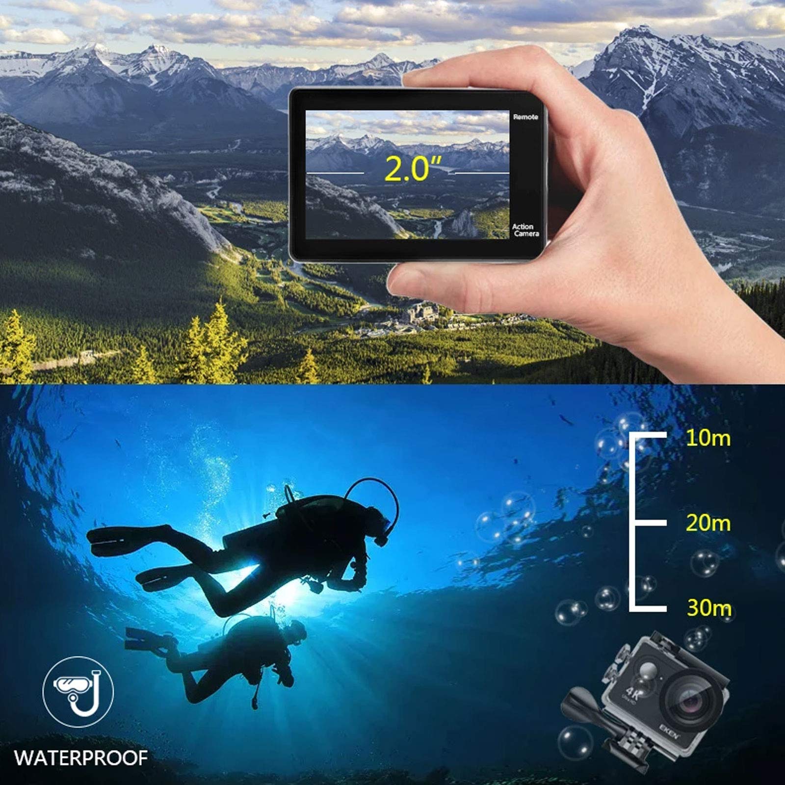 Action Camera ICONNTECHS IT 4K Subacquea 30m, Grandangolo 170°, WiFi, HDMI, Sensore Sony, Per Sport Estremi