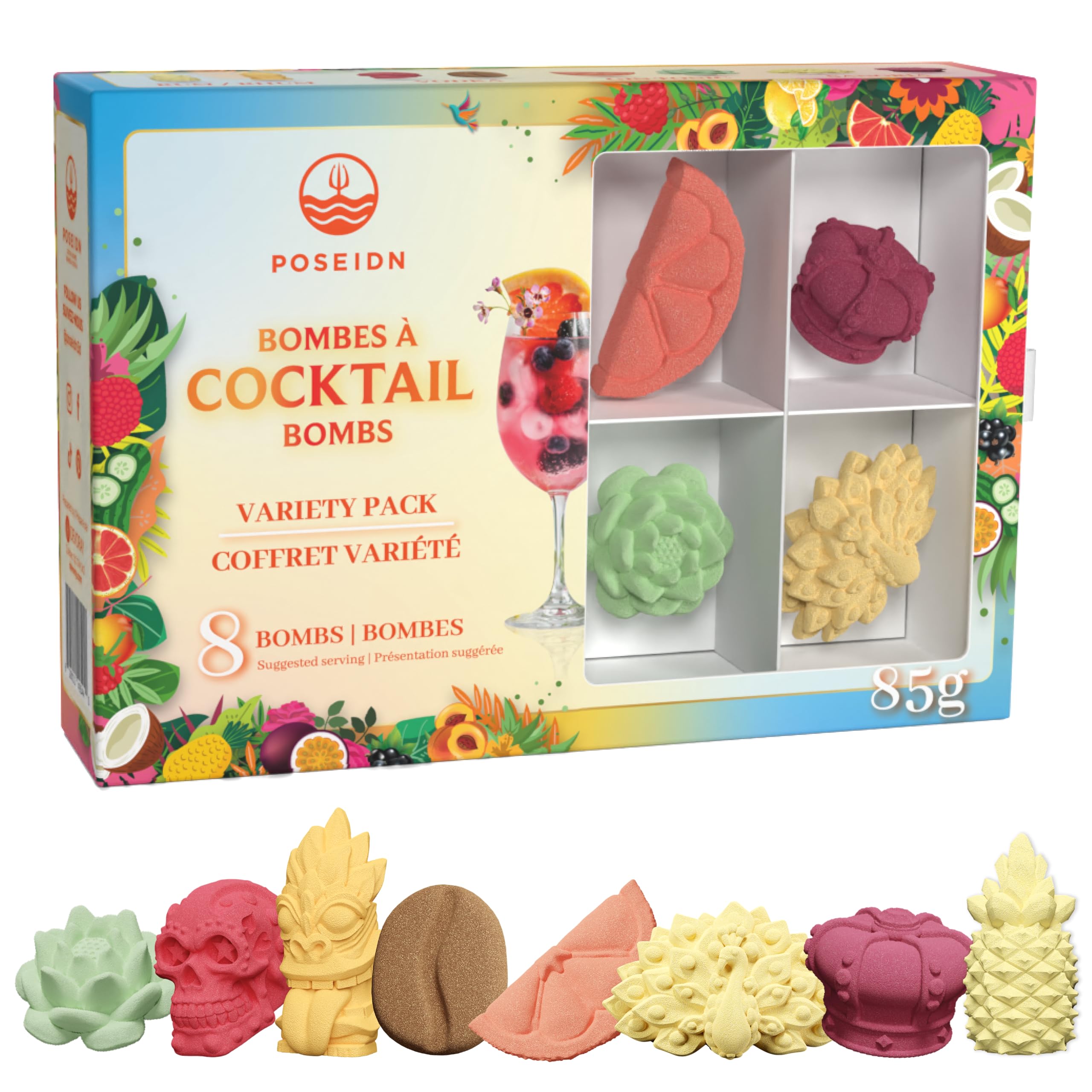 Poseidn Cocktail Bombs Gift Set Variety Pack, 8 Drink Mixers for