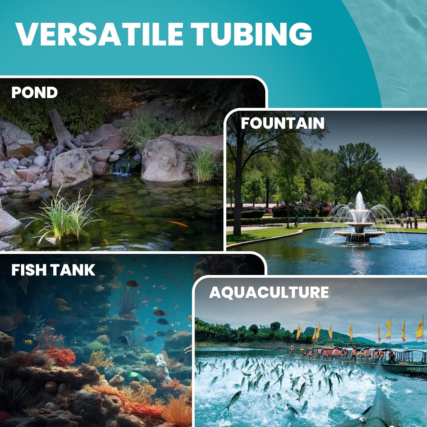 RQR 3/8" Weighted PVC Pond Aerator Tubing, 100ft Sinking Hose for Pond Air Pump & Diffuser, Heavy-Duty Brass Connectors, Non-Toxic Airline for Aquaculture & Fountain Systems