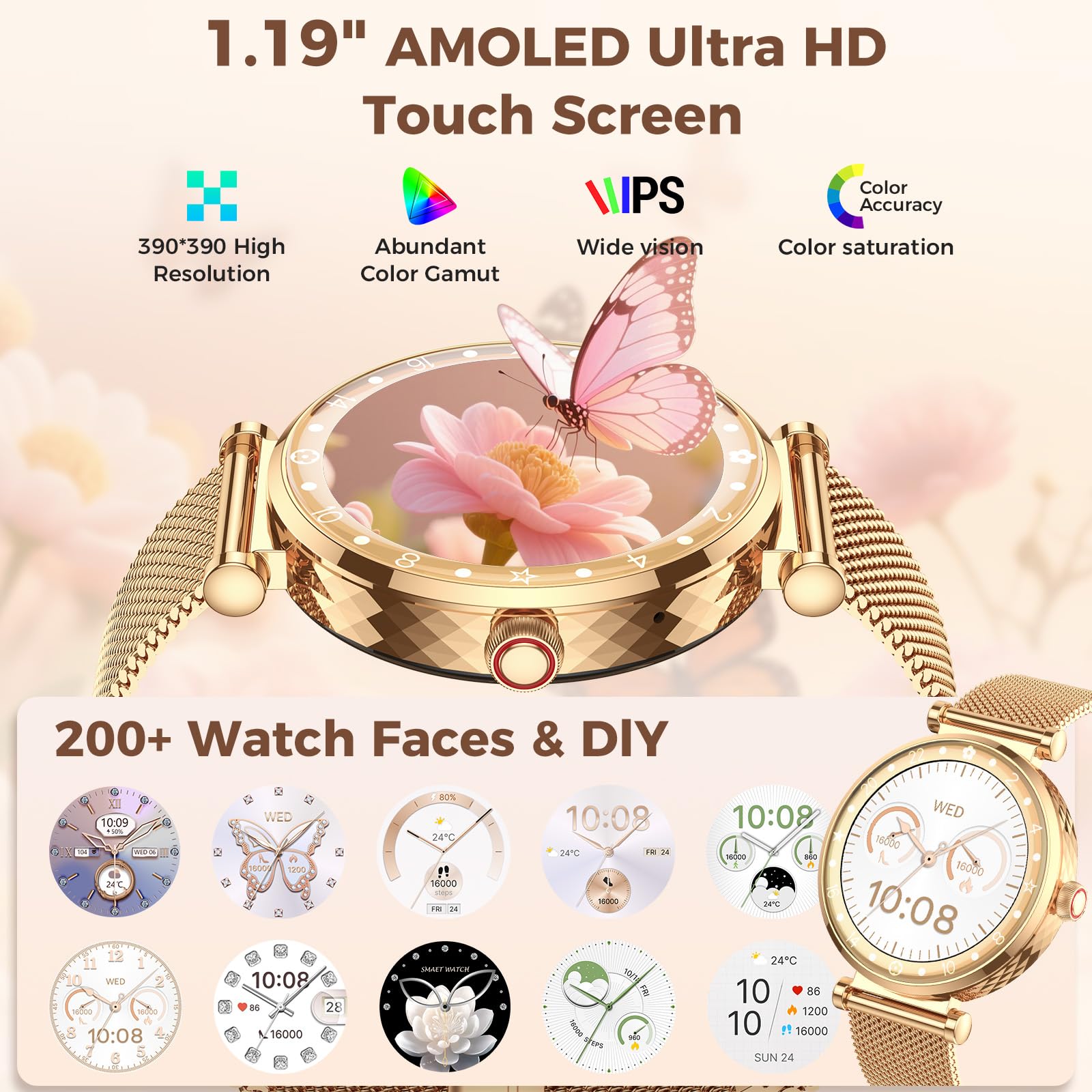 Reloj Inteligente Mujer, 2025 Nuevo Smartwatch Mujer con Llamadas, Smart Watch Ciclo Menstrual/Monitor de Sueño/SpO2/Podómetro/110+ Modos Deportivos, IP68 Impermeable Reloj Deportivo para Android iOS