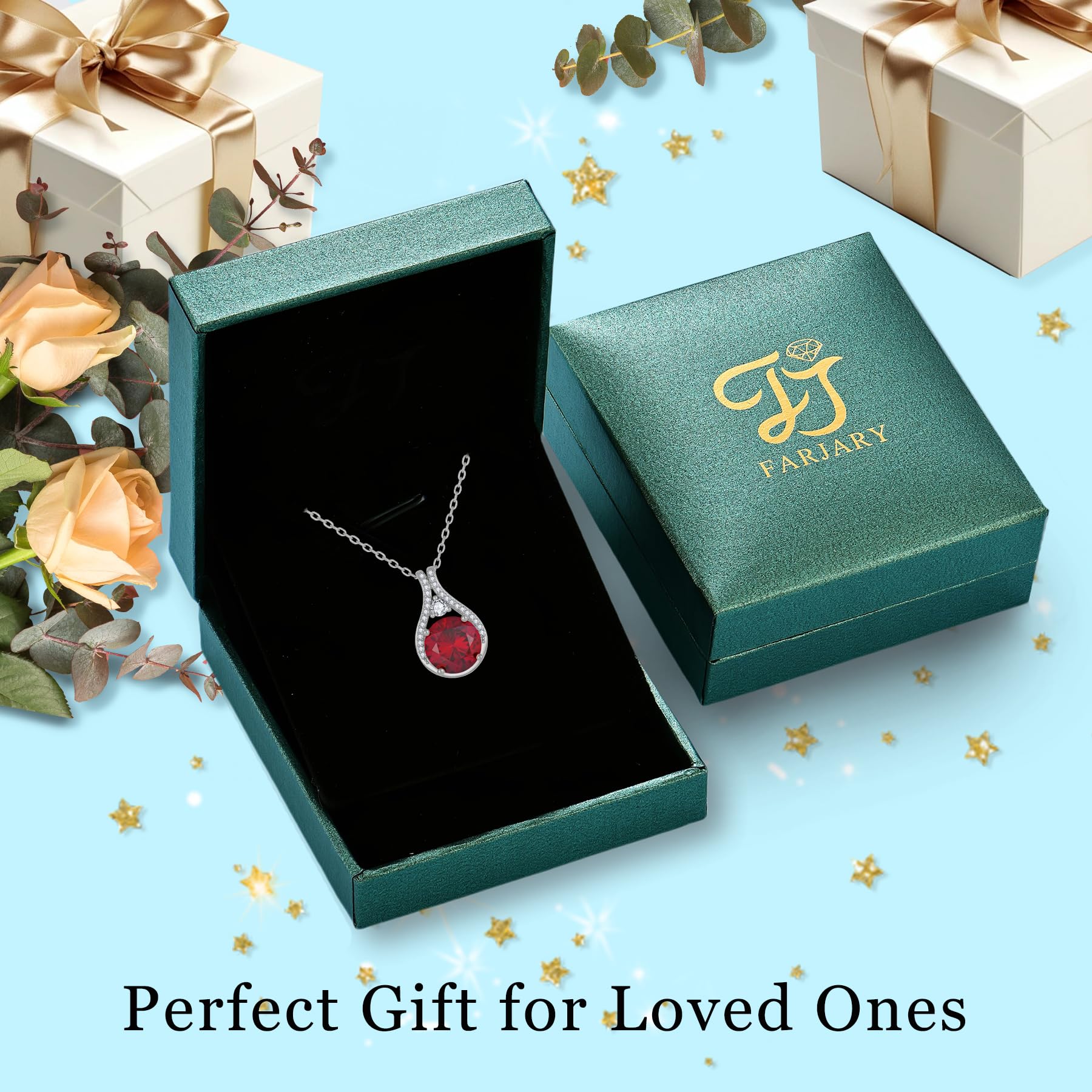 FJ Geburtsstein Kette Damen Silberfarben Messing Rundschliff Halskette Anhänger Schmuck Geschenk für Frauen