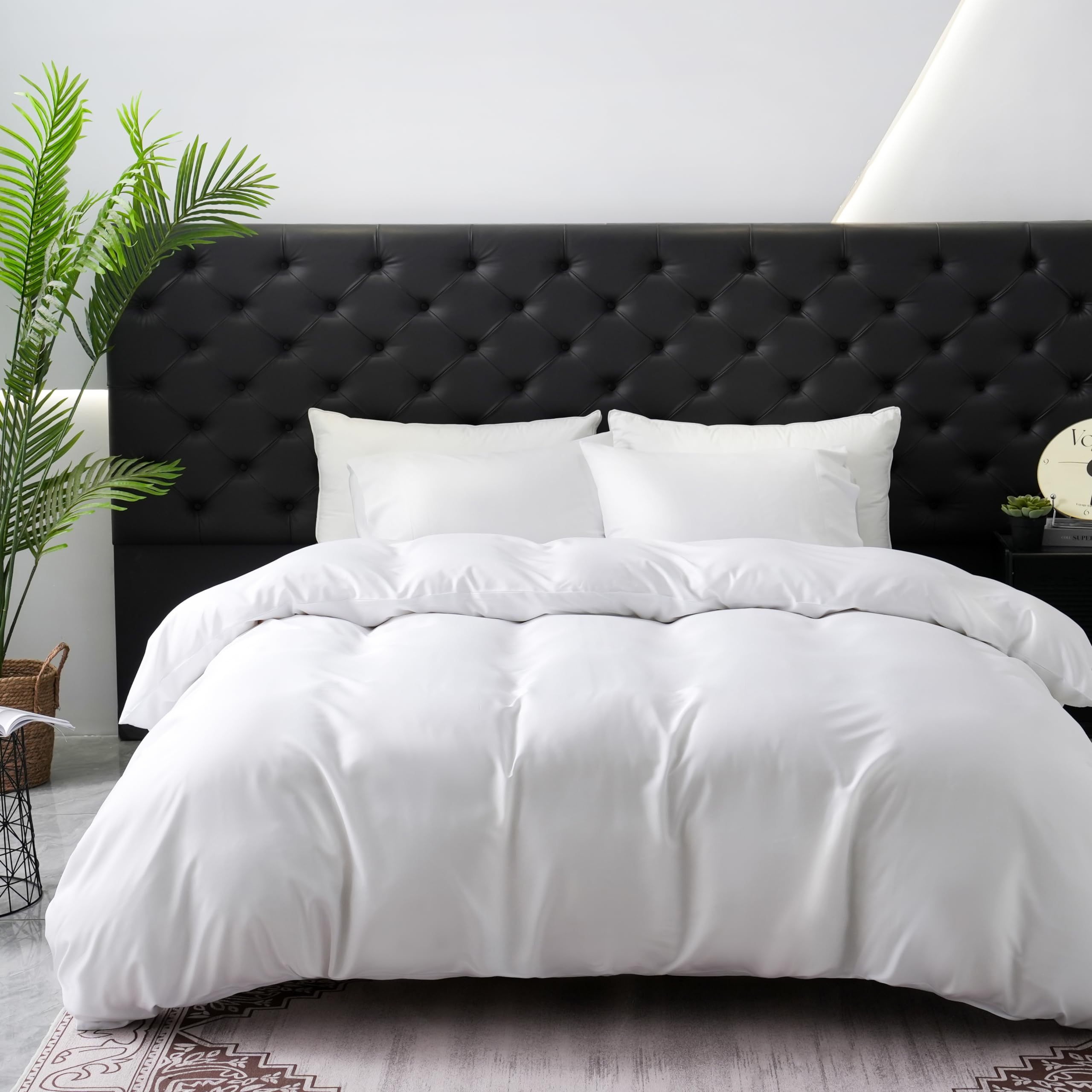 100% Cooling Duvet Cover Queen-Rayon Derived from Bamboo- Comforter Cover -Cooling for Hot Sleepers-Moisture Wicking with Corner Ties-Zipper Closure?Queen?White?