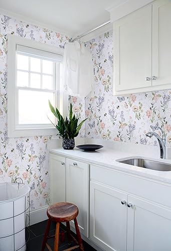 Miniatura 8 de Papel tapiz floral para despegar y pegar, papel tapiz de 16.1 x 197 pulgadas, hojas de flores, papel de contacto de animales, autoadhesivo, papel de