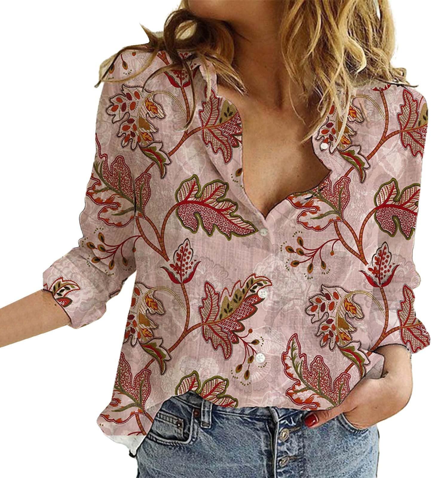 GenericWomens Shirts 2024 Button Down Long Sleeve Shirts Summer Casual Trendy T Shirt Lightweight Breathable Loose Fit Tops