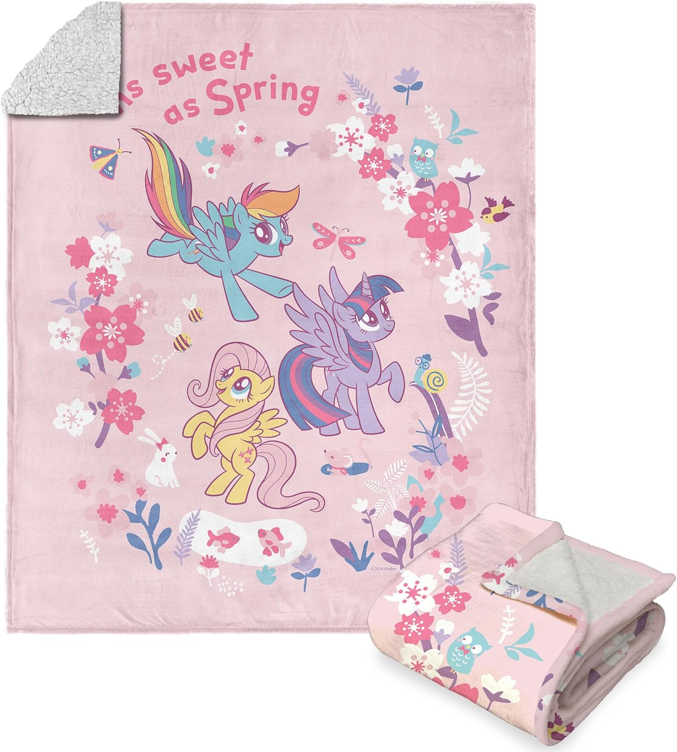 NORTHWEST Hasbro My Little Pony, Spring Ponies, Silk Touch Sherpa Throw Blanket, 50 x 60 Inches