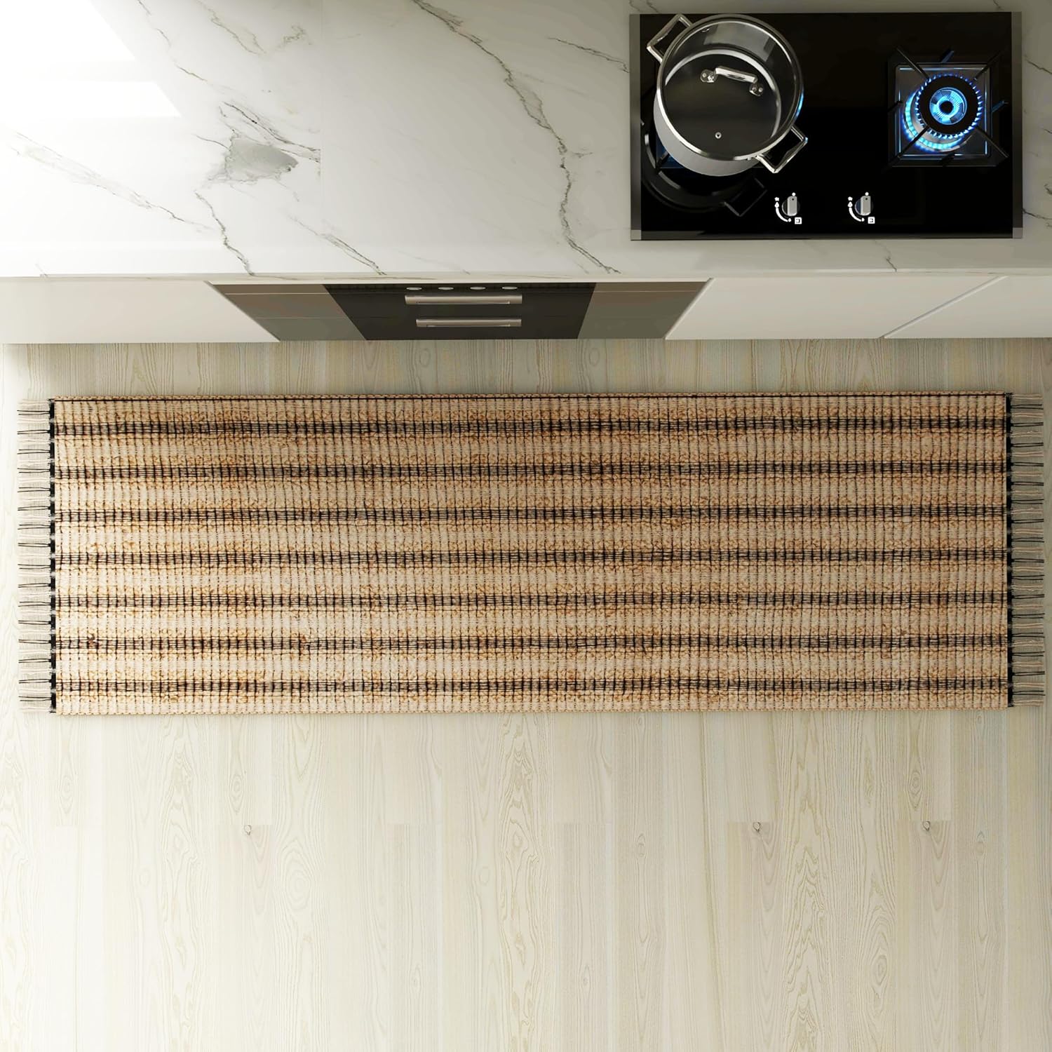 Eco Crave Jute Runner Rug 2.6x8 ft – Handwoven Boho 100% Natural Jute Striped Runner, Indoor High-Traffic Hallway/Entryway Accent Rug, Non-Slip, Eco-Friendly for Kitchen, Living Room, Bedroom